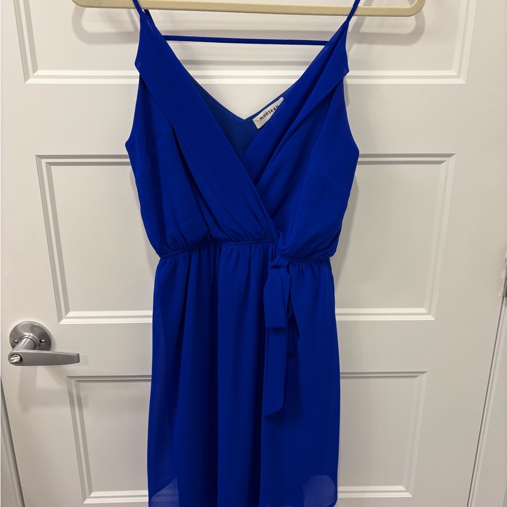 Monteau Blue Spaghetti Strap Wrap Midi Dress